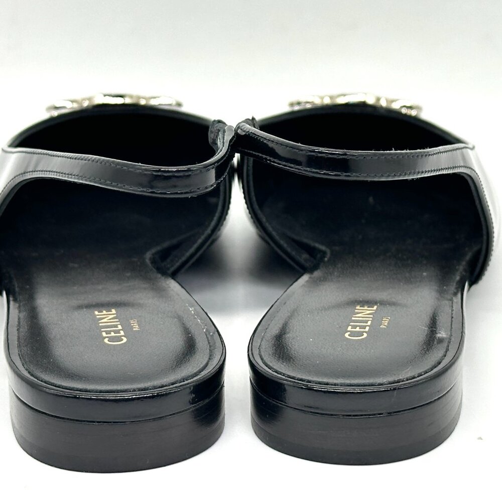 CELINE Alma Triomphe Logo Glossy Leather Flat Slingback Sandals Shoes - Picture 11 of 14